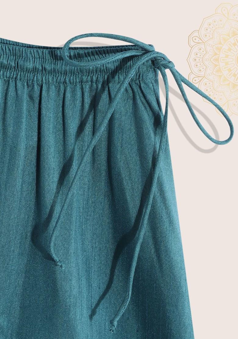 Teal Printed Blended Lehenga Choli For Girls - Indya