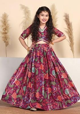 Maroon Printed Blended Lehenga Choli For Girls