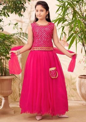 Pink Embellished Blended Lehenga Choli For Girls