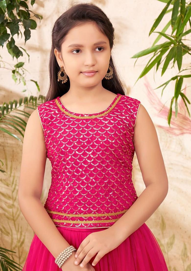 Pink Embellished Blended Lehenga Choli For Girls - Indya