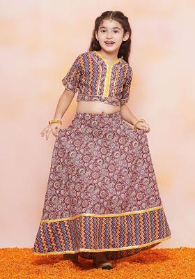 Maroon Printed Blended Lehenga Choli For Girls