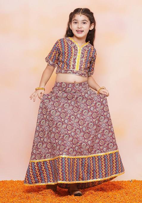 Maroon Printed Blended Lehenga Choli For Girls — view on Indya