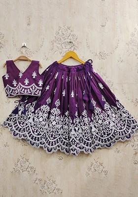 Purple Embroidered Blended Lehenga Choli For Girls