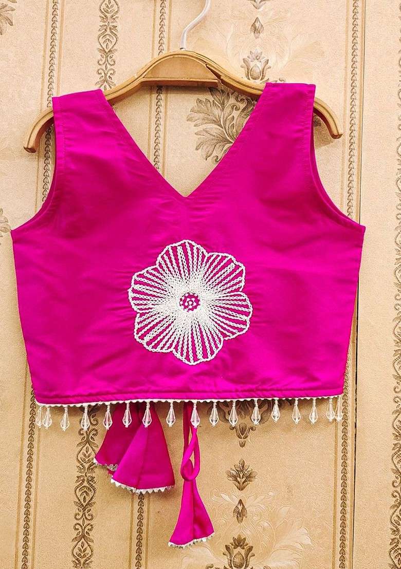 Pink Embroidered Blended Lehenga Choli For Girls - Indya