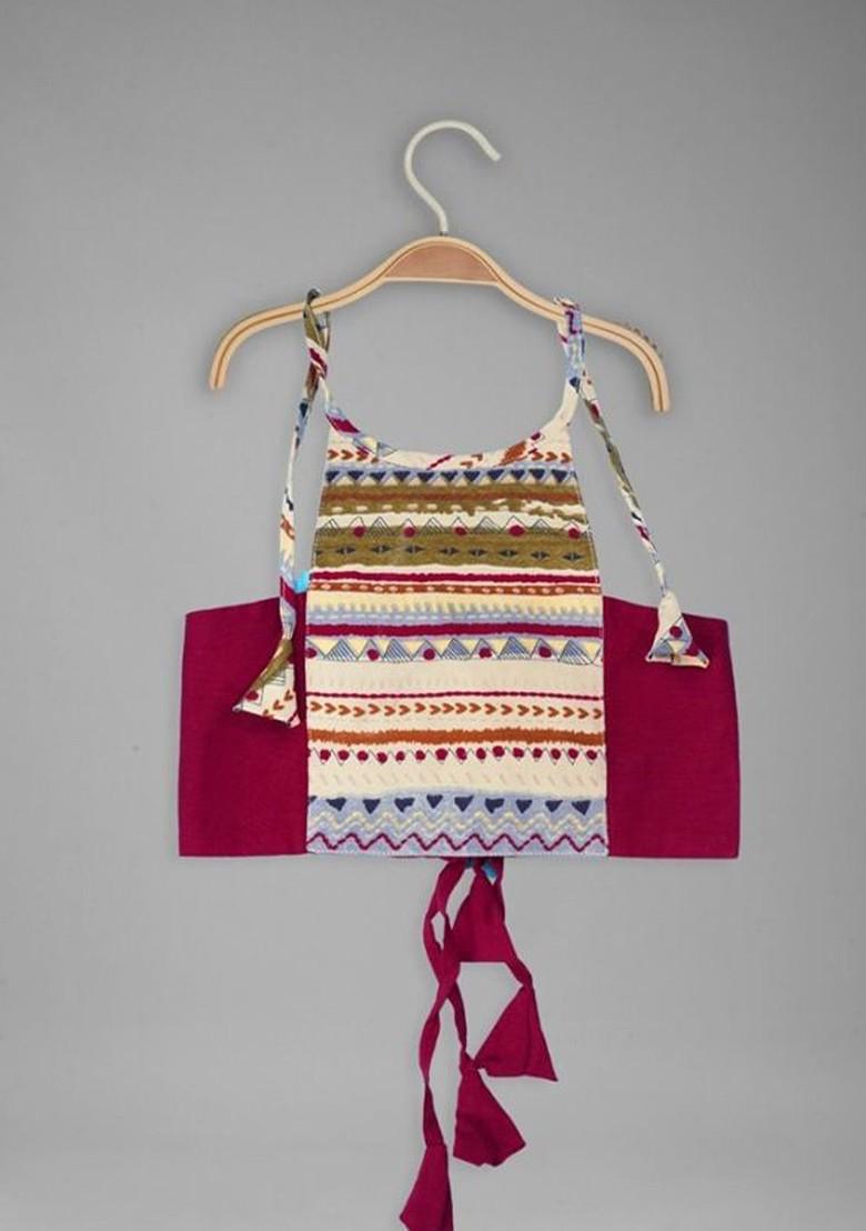 Maroon Printed Blended Lehenga Choli For Girls - Indya