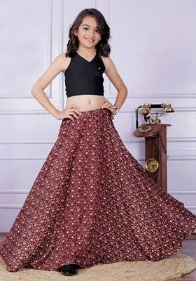 Maroon Embroidered Blended Lehenga Choli For Girls
