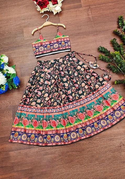 Black Printed Blended Lehenga Choli For Girls — view on Indya