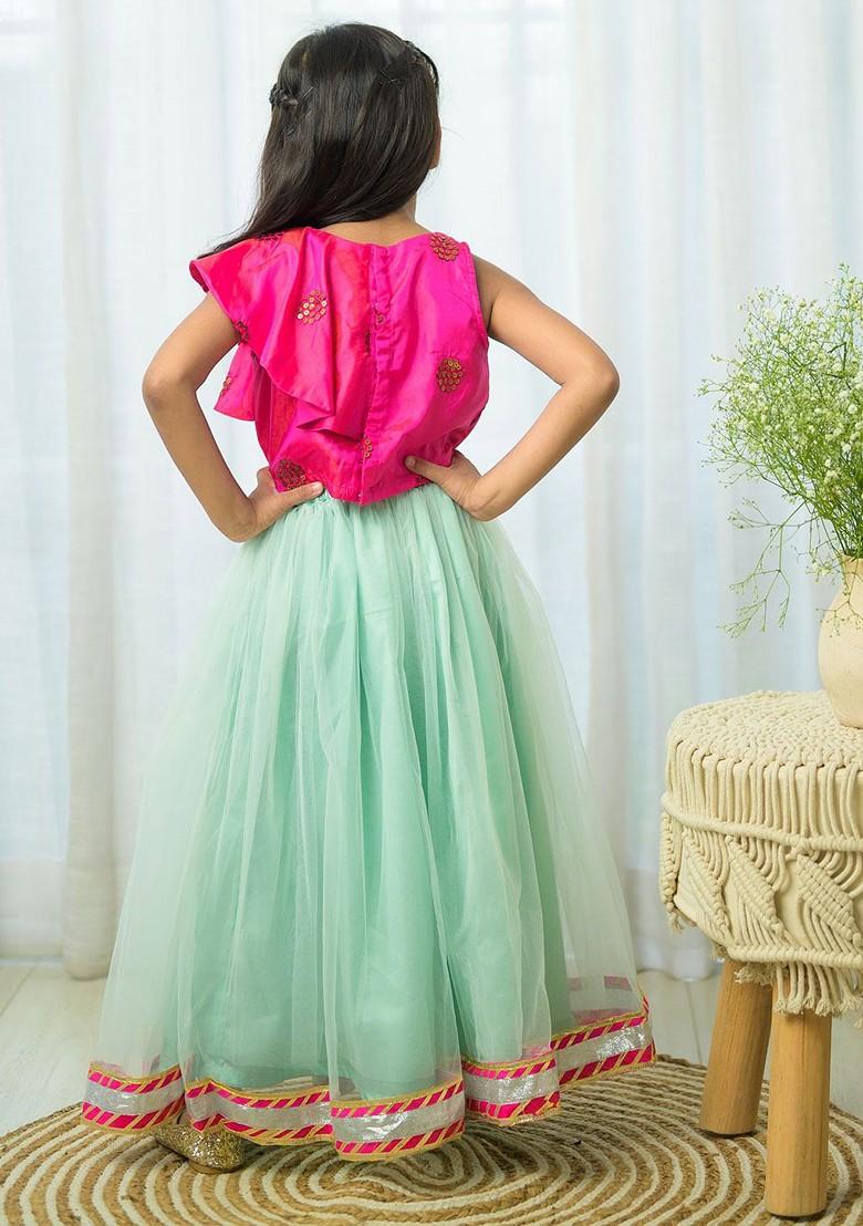 Pink Embellished Cotton Blend Lehenga Choli For Girls - Indya