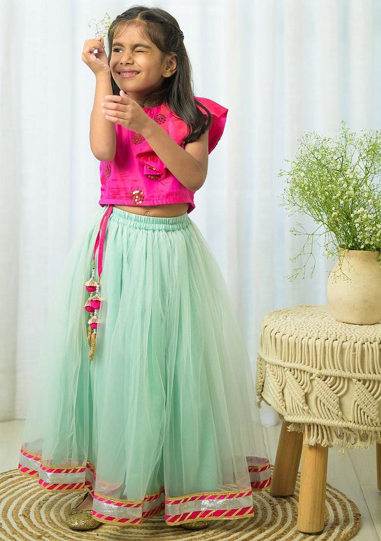 Pink Embellished Cotton Blend Lehenga Choli For Girls - Indya