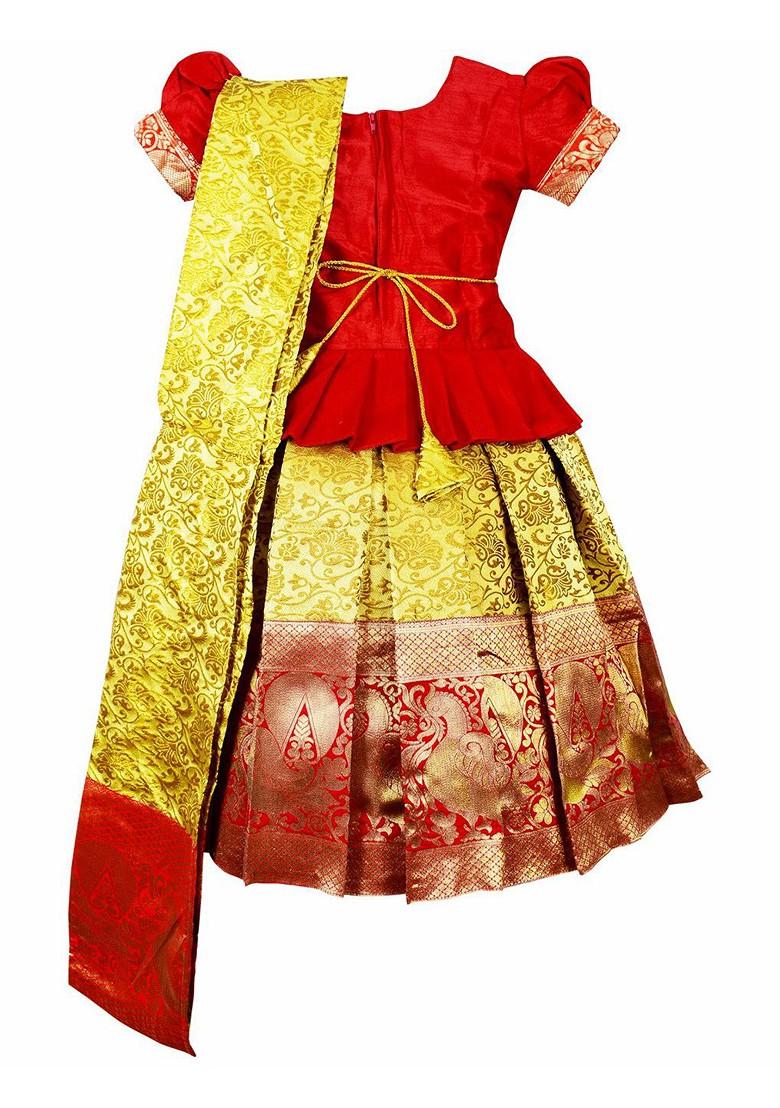 Red Embroidered Blended Lehenga Choli For Girls - Indya
