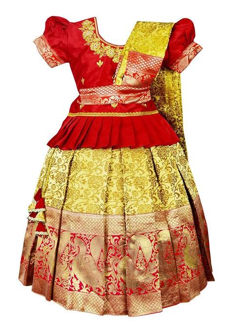 Red Embroidered Blended Lehenga Choli For Girls