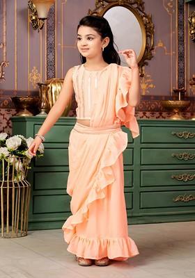 Peach Embellished Blended Lehenga Choli For Girls