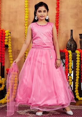 Red Embroidered Net Lehenga Choli For Girls