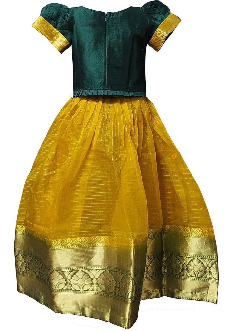 Green Embroidered Silk Lehenga Choli For Girls - Indya