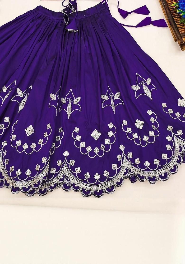 Violet Embroidered Silk Lehenga Choli For Girls - Indya