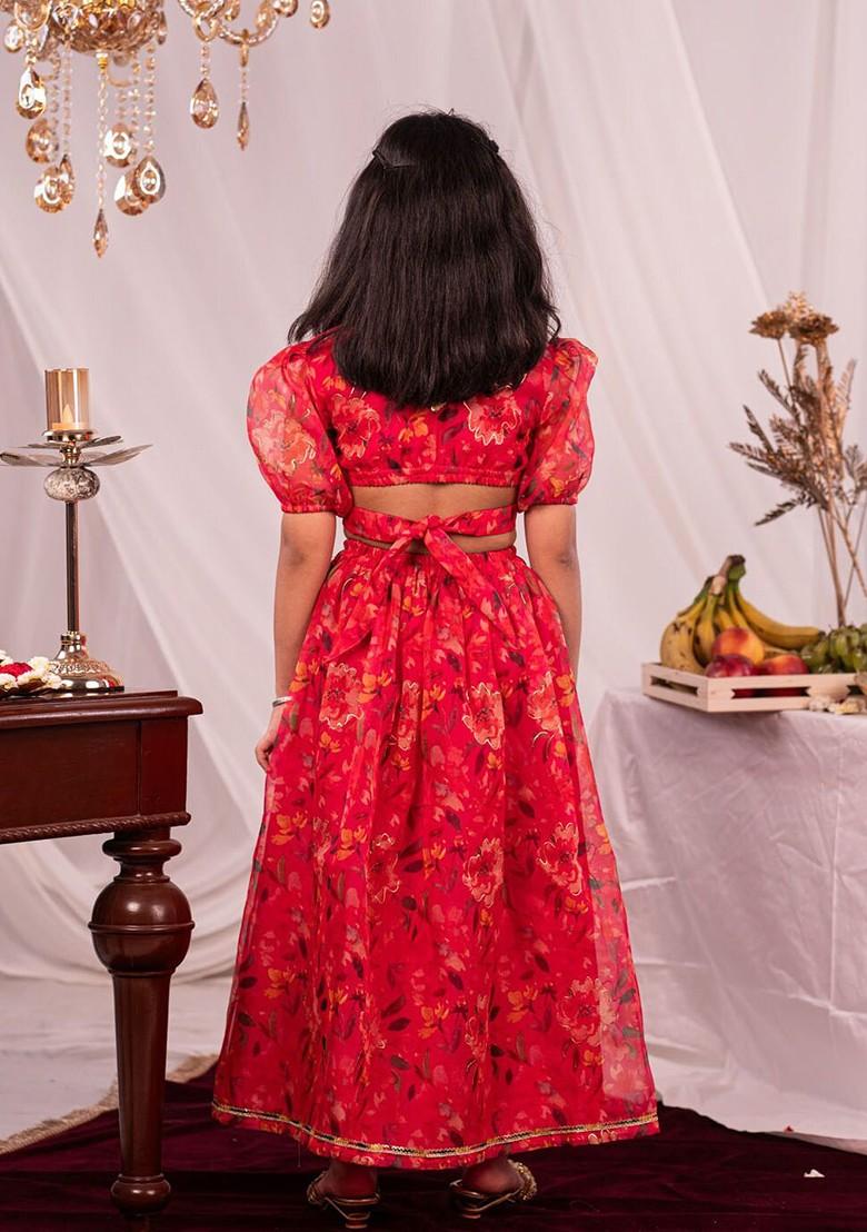 Pink Printed Blended Lehenga Choli For Girls - Indya