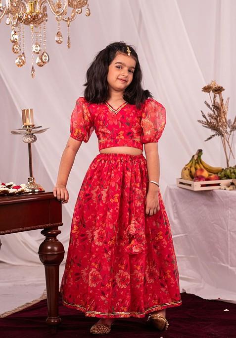 Pink Printed Blended Lehenga Choli For Girls — view on Indya