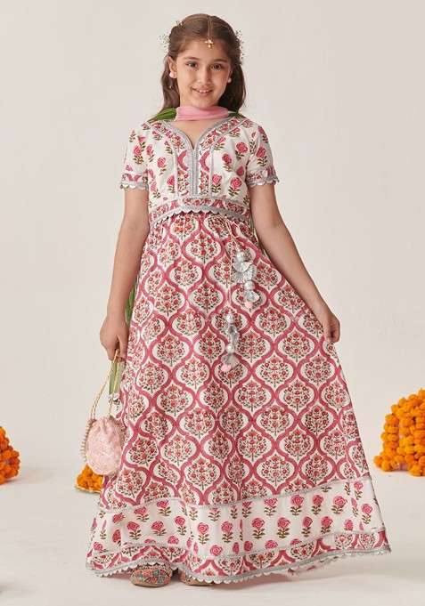 Magenta Printed Blended Lehenga Choli For Girls
