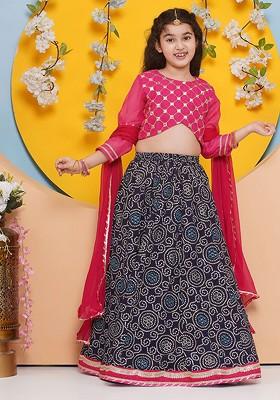 Pink Embroidered Blended Lehenga Choli For Girls