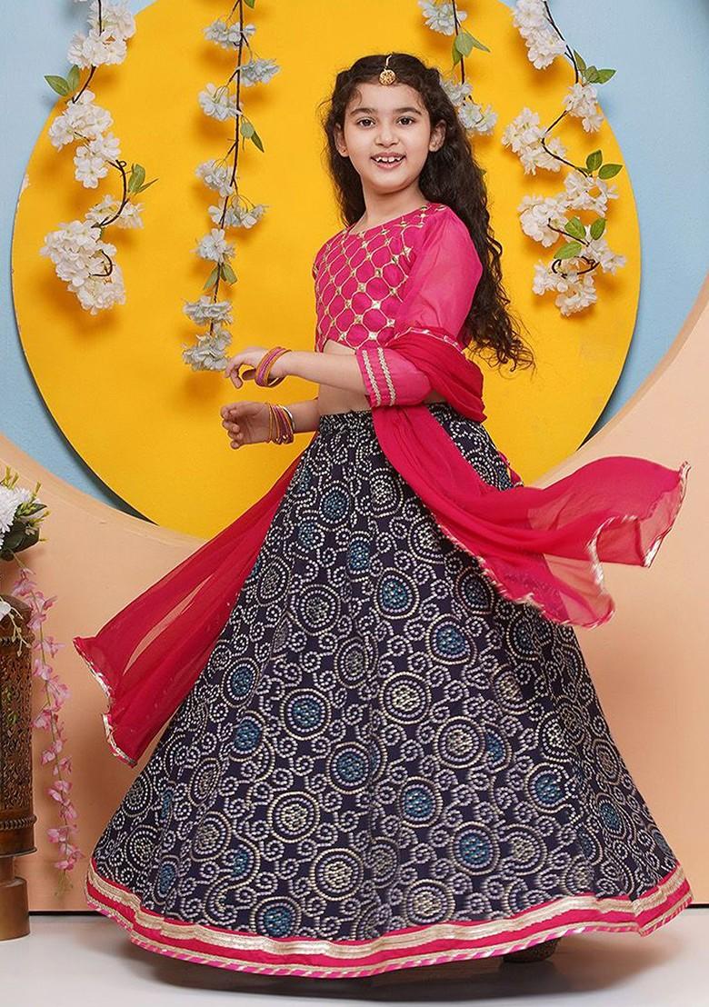 Pink Embroidered Blended Lehenga Choli For Girls - Indya