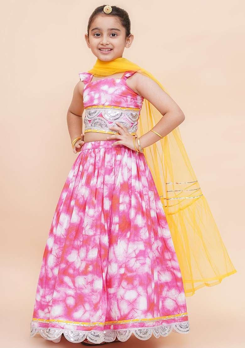 Pink Embellished Blended Lehenga Choli For Girls - Indya
