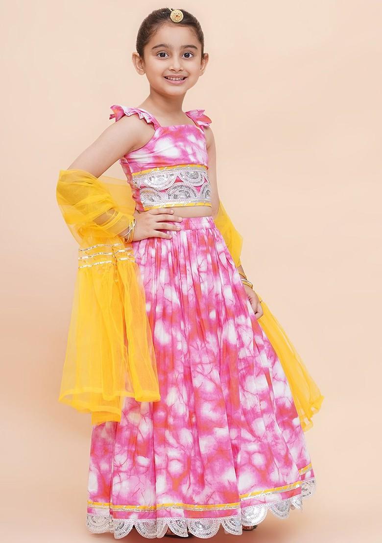 Pink Embellished Blended Lehenga Choli For Girls - Indya