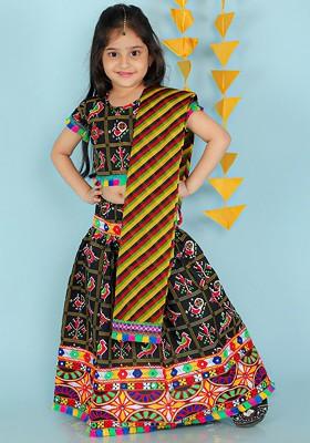 Black Embroidered Blended Lehenga Choli For Girls
