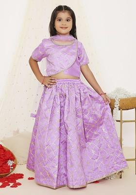 Purple Embroidered Blended Lehenga Choli For Girls