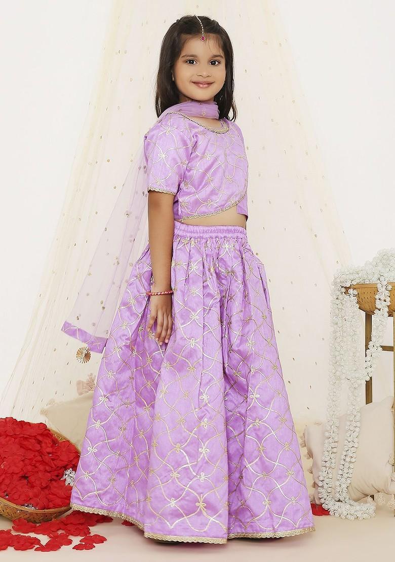 Purple Embroidered Blended Lehenga Choli For Girls - Indya