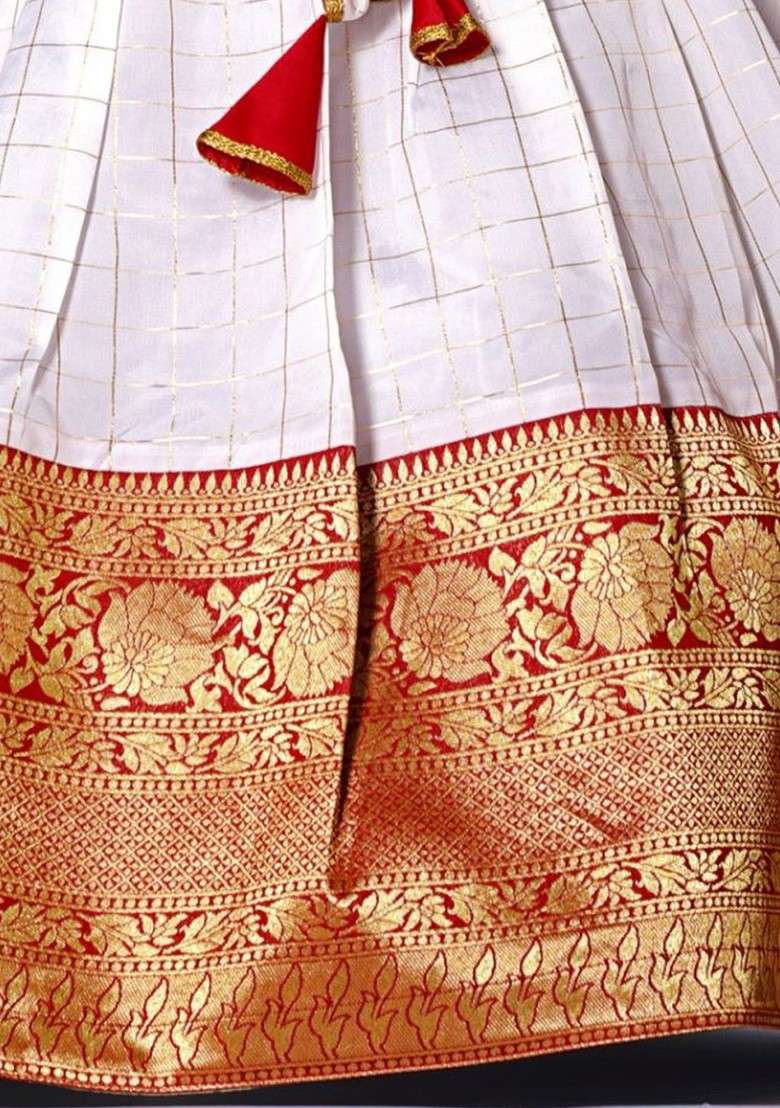 Red Embroidered Blended Lehenga Choli For Girls - Indya