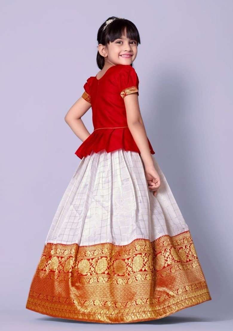 Red Embroidered Blended Lehenga Choli For Girls - Indya