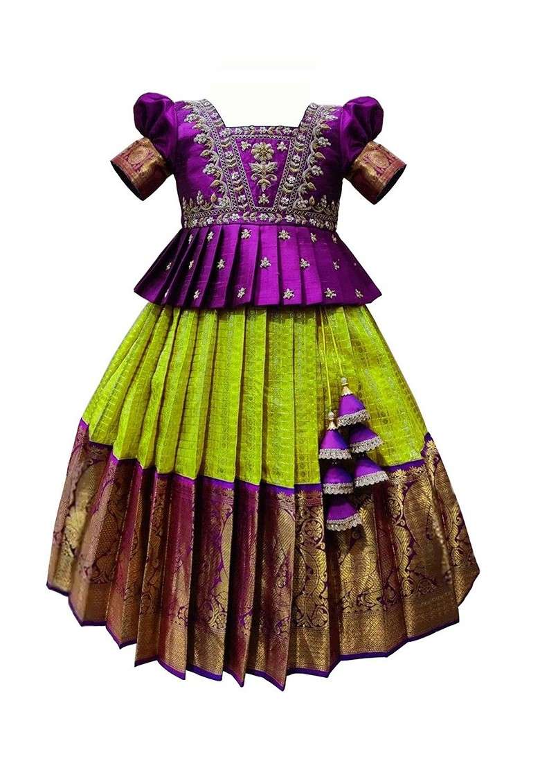 Magenta Embroidered Blended Lehenga Choli For Girls - Indya