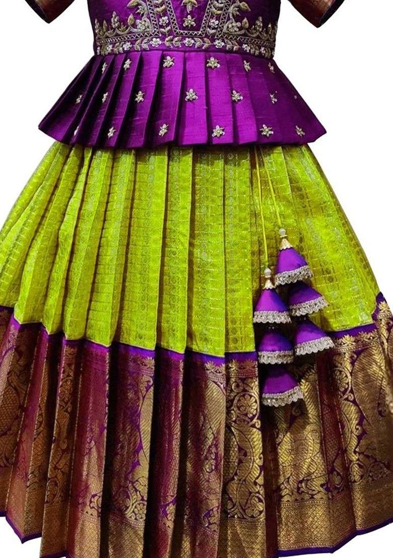 Magenta Embroidered Blended Lehenga Choli For Girls - Indya