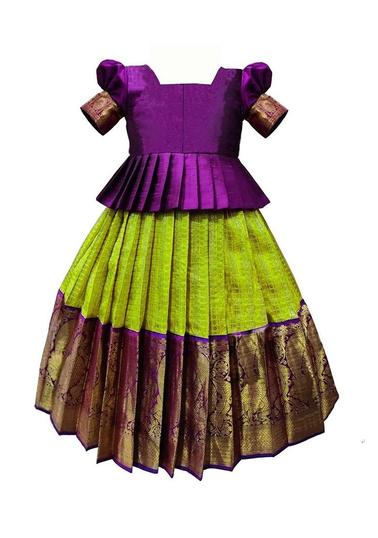 Magenta Embroidered Blended Lehenga Choli For Girls - Indya
