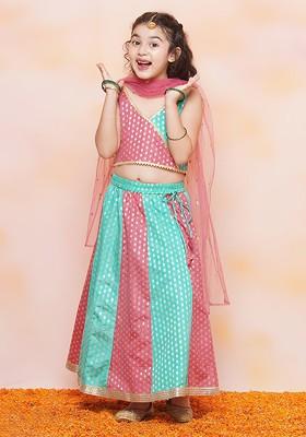Green Zari Blended Lehenga Choli For Girls