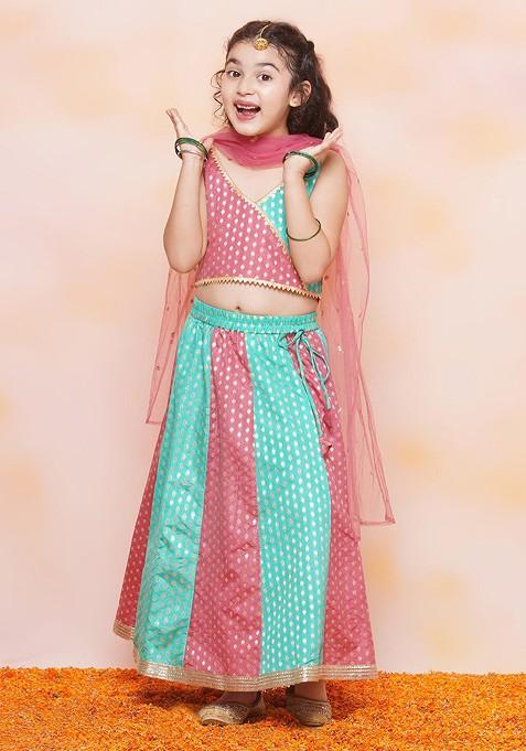 Green Zari Blended Lehenga Choli For Girls — view on Indya