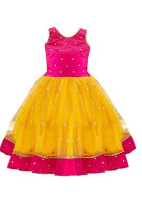 Yellow Embroidered Blended Lehenga Choli For Girls