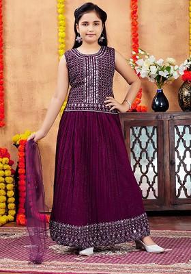 Purple Embellished Blended Lehenga Choli For Girls