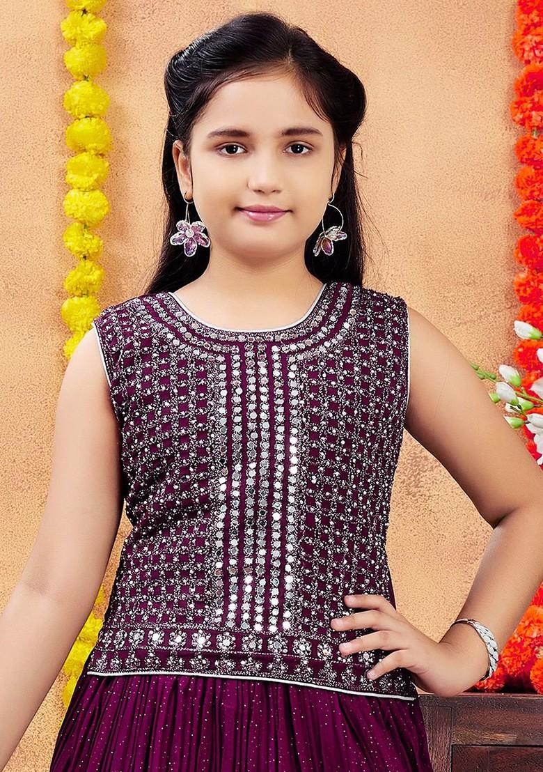 Purple Embellished Blended Lehenga Choli For Girls - Indya