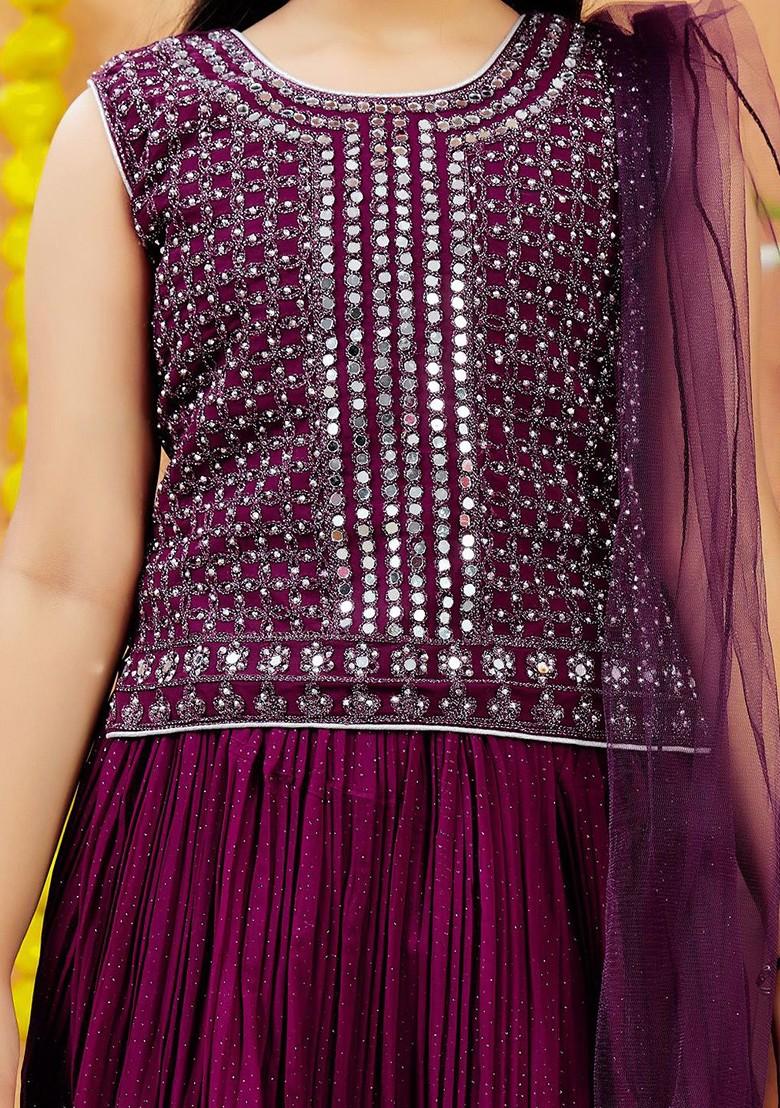 Purple Embellished Blended Lehenga Choli For Girls - Indya