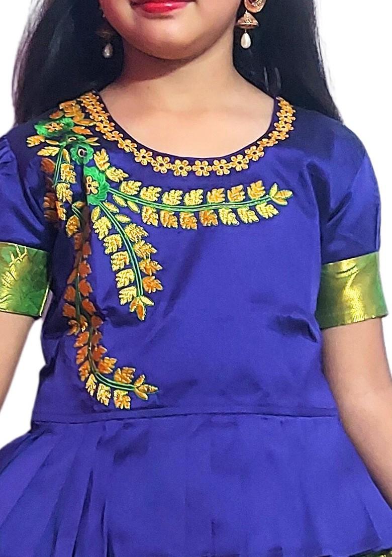 Green Embroidered Blended Lehenga Choli For Girls - Indya