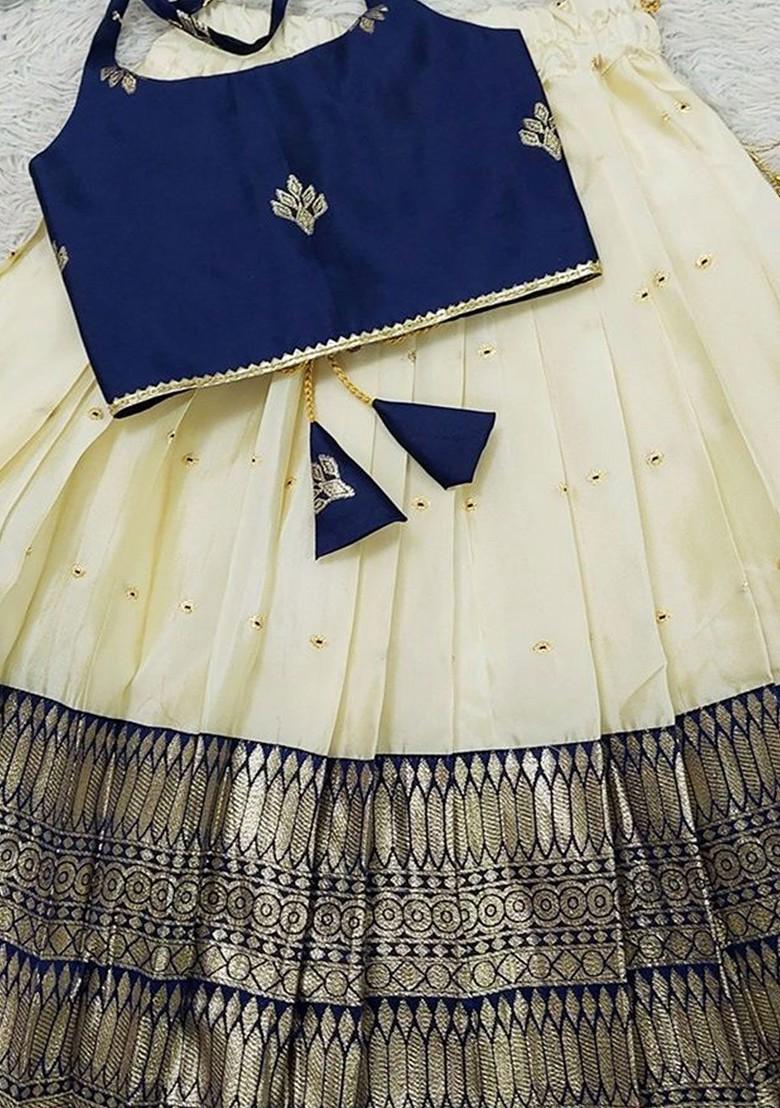 Blue Embroidered Blended Lehenga Choli For Girls - Indya