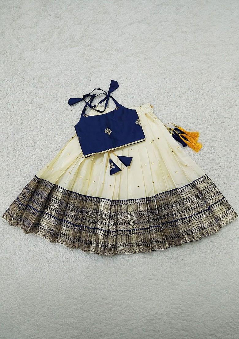 Blue Embroidered Blended Lehenga Choli For Girls - Indya