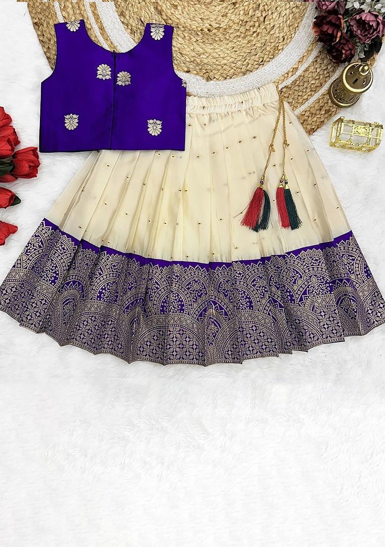 Purple Printed Blended Lehenga Choli For Girls - Indya