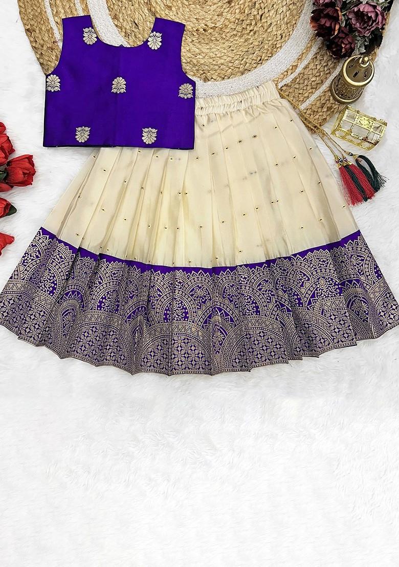 Purple Printed Blended Lehenga Choli For Girls - Indya