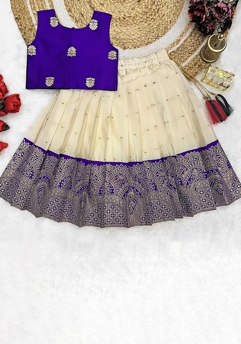 Purple Printed Blended Lehenga Choli For Girls — view on Indya
