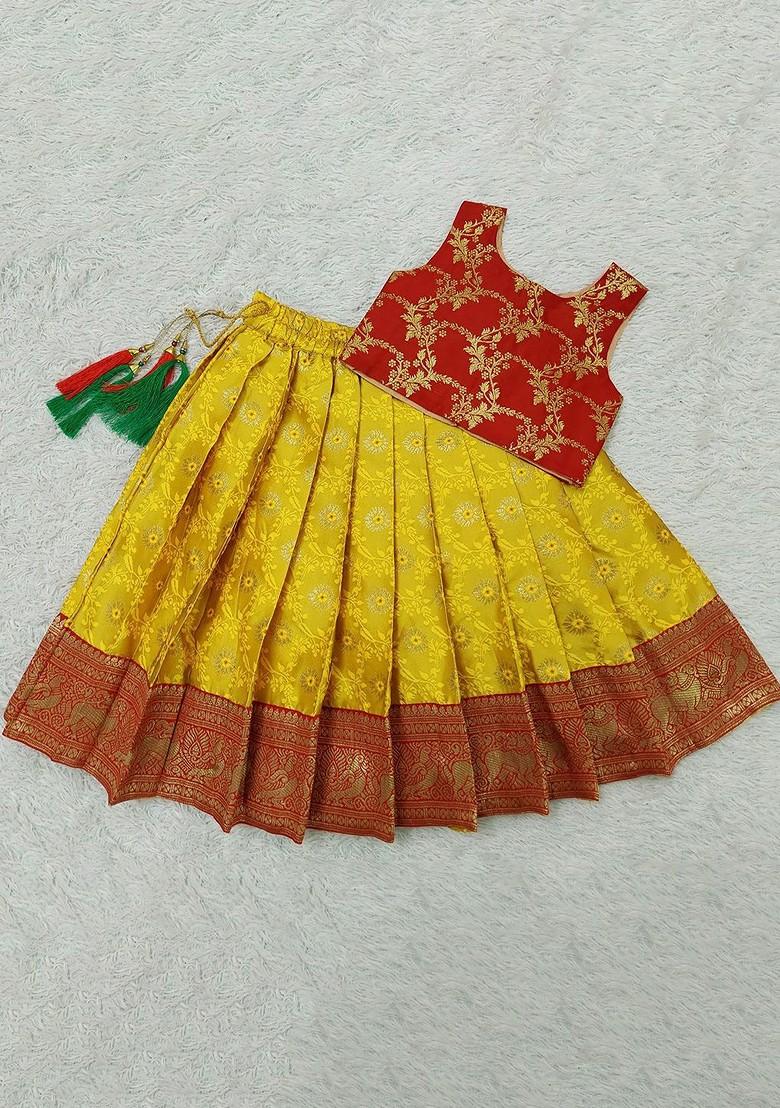 Red Embroidered Blended Lehenga Choli For Girls - Indya