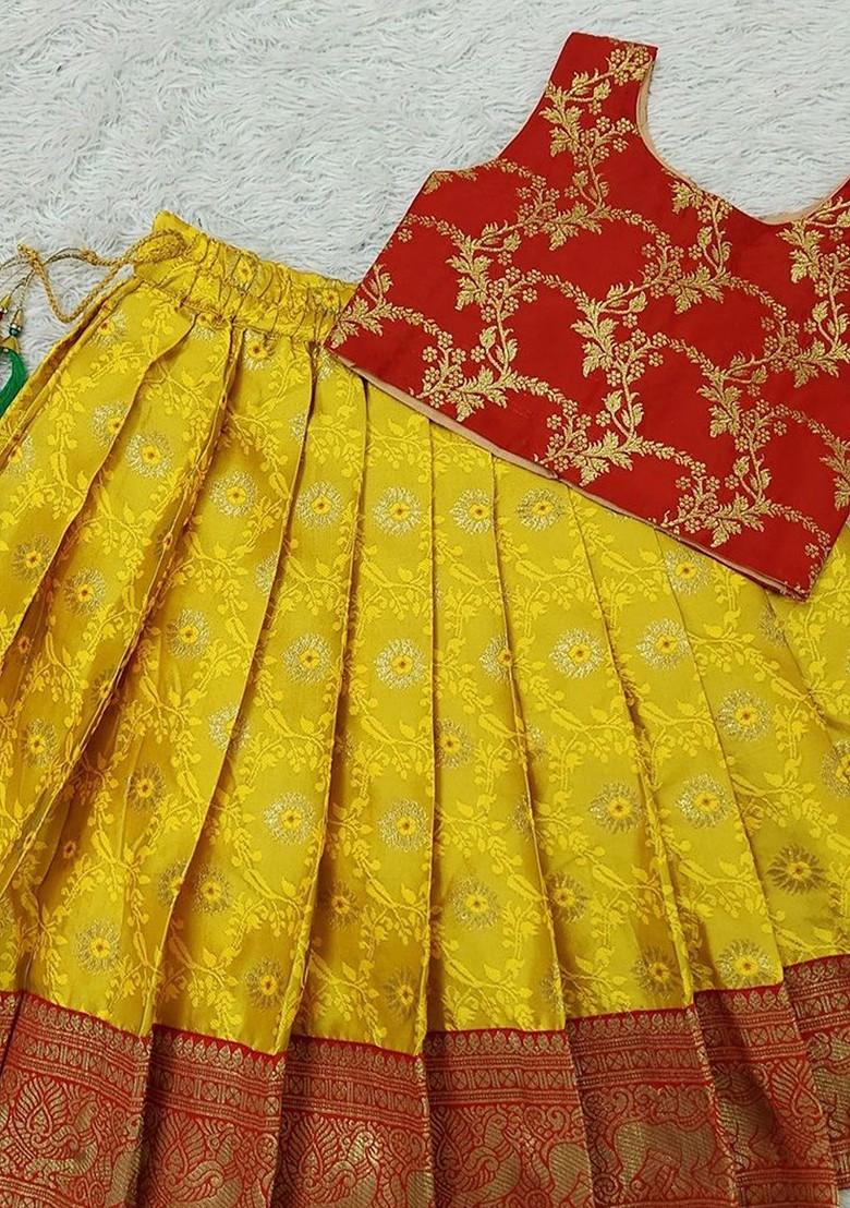 Red Embroidered Blended Lehenga Choli For Girls - Indya
