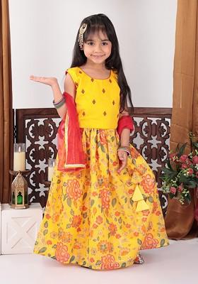 Yellow Embroidered Blended Lehenga Choli For Girls
