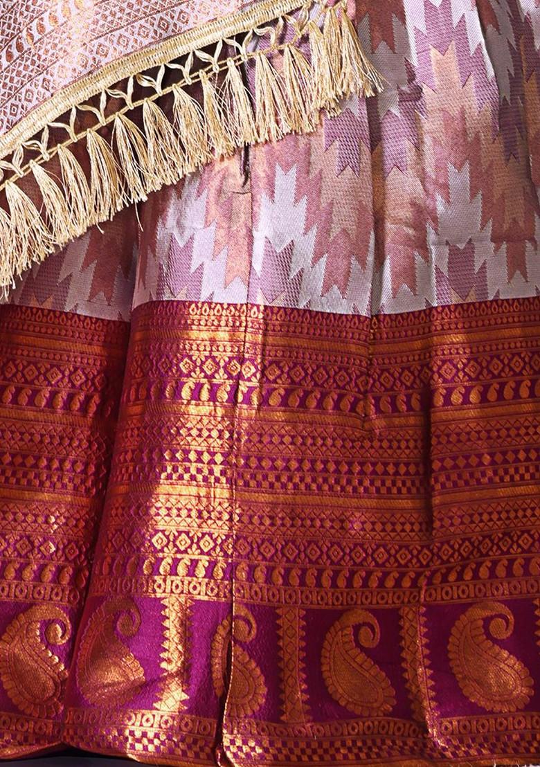 Maroon Embroidered Blended Lehenga Choli For Girls - Indya